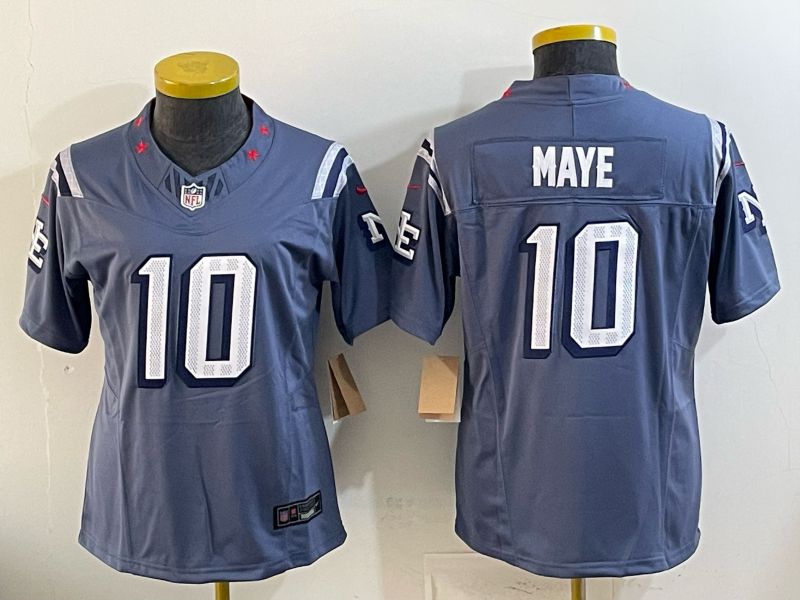 Women 2026 New England Patriots #10 Maye blue Throwback 5th generation Nike Limited NFL Jersey style 01208